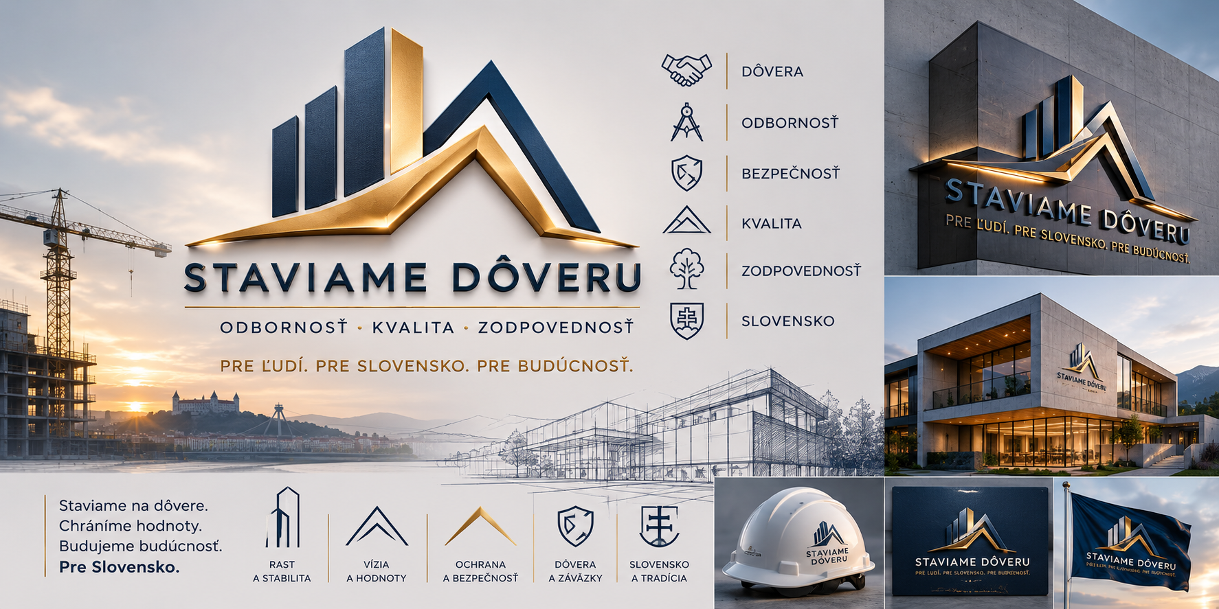 STAVEXA – Staviame dôveru, brand banner s ikonami hodnôt